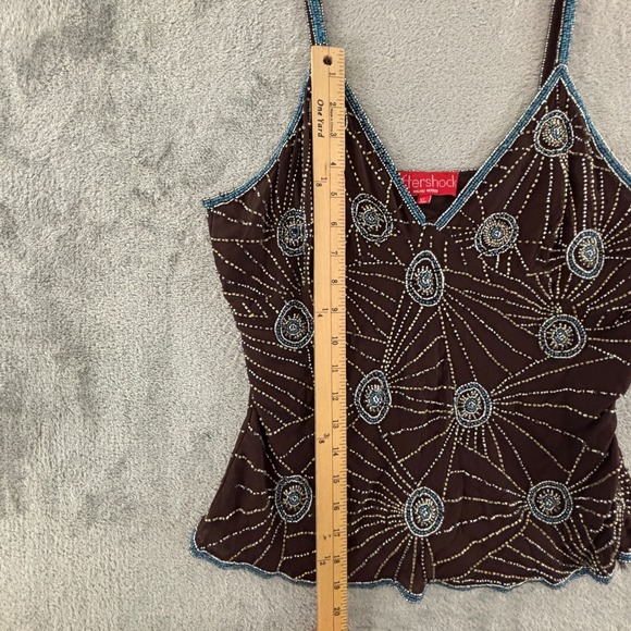 Aftershock Beaded Camisole Top Womens‎ XL Brown Sunburst Spaghetti Strap V Neck - Picture 8 of 10